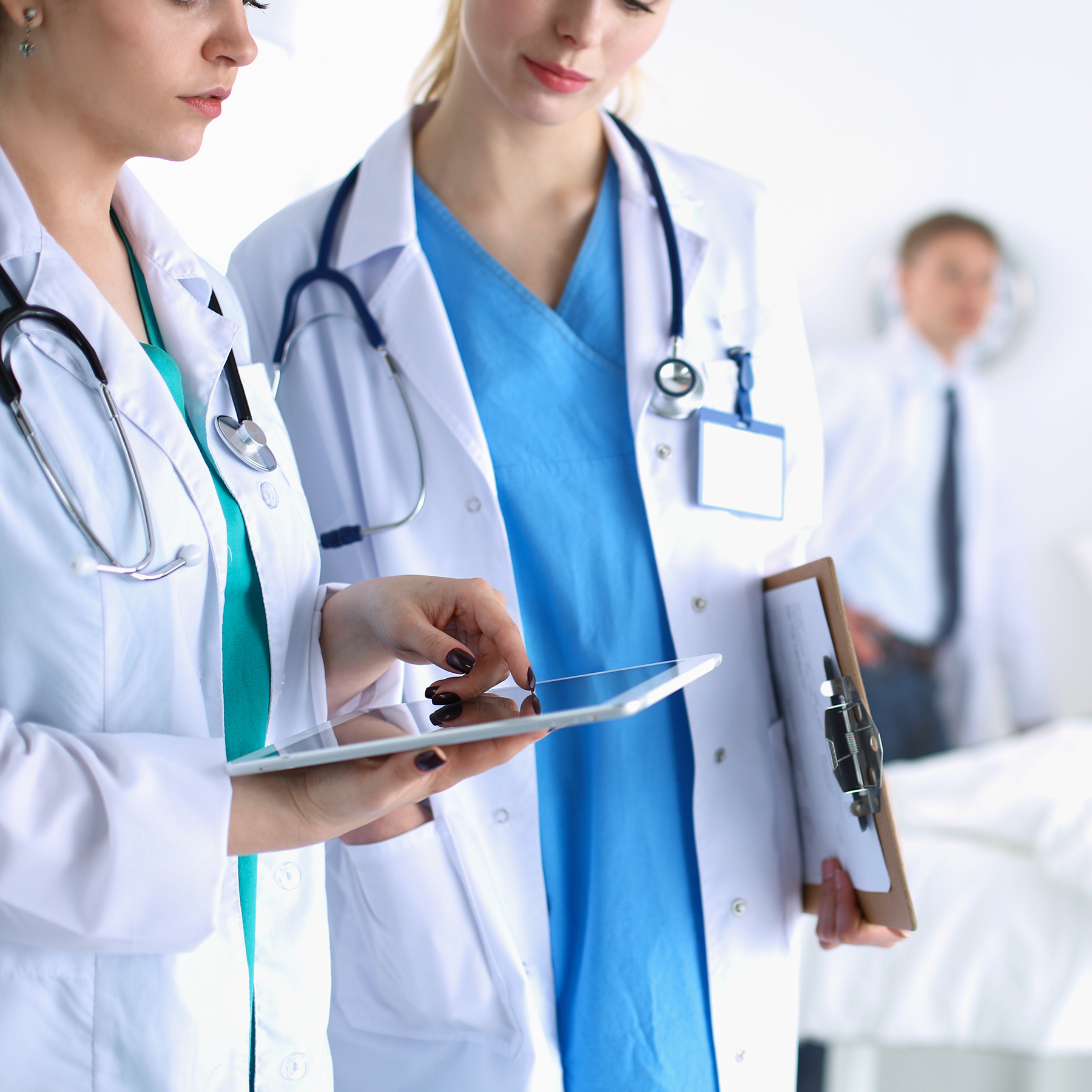 Healthcare workers using technology